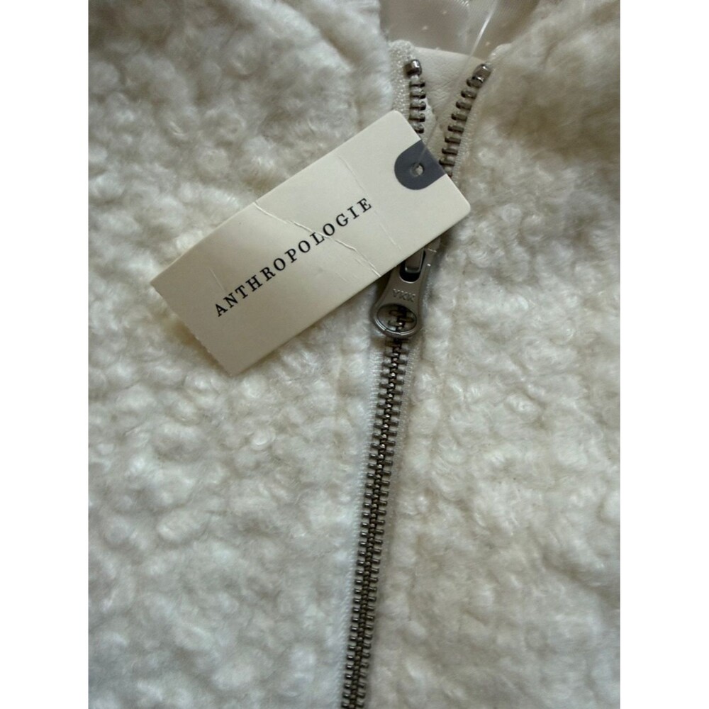 NWT Anthropologie Cream Sherpa Bomber Jacket Cozy Zip Front Coat Large - Picture 4 of 12